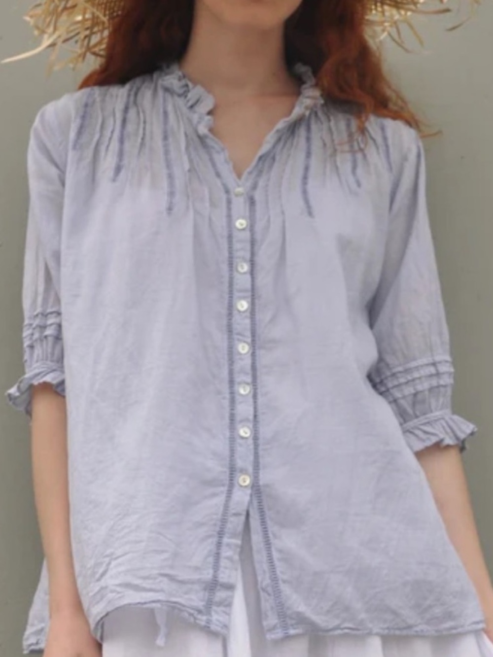 Sundance JP and Mattie Alessandra Ruffle Cotton Blouse Size Medium